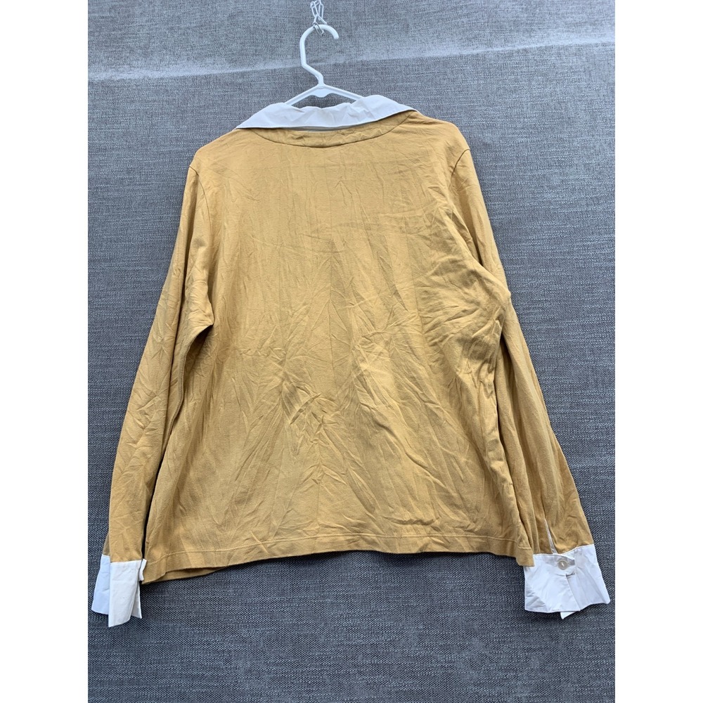 Denim + Co. Shirt Womens XL Mustard Yellow Stretch V Neck Layered Long Sleeve - Picture 8 of 9